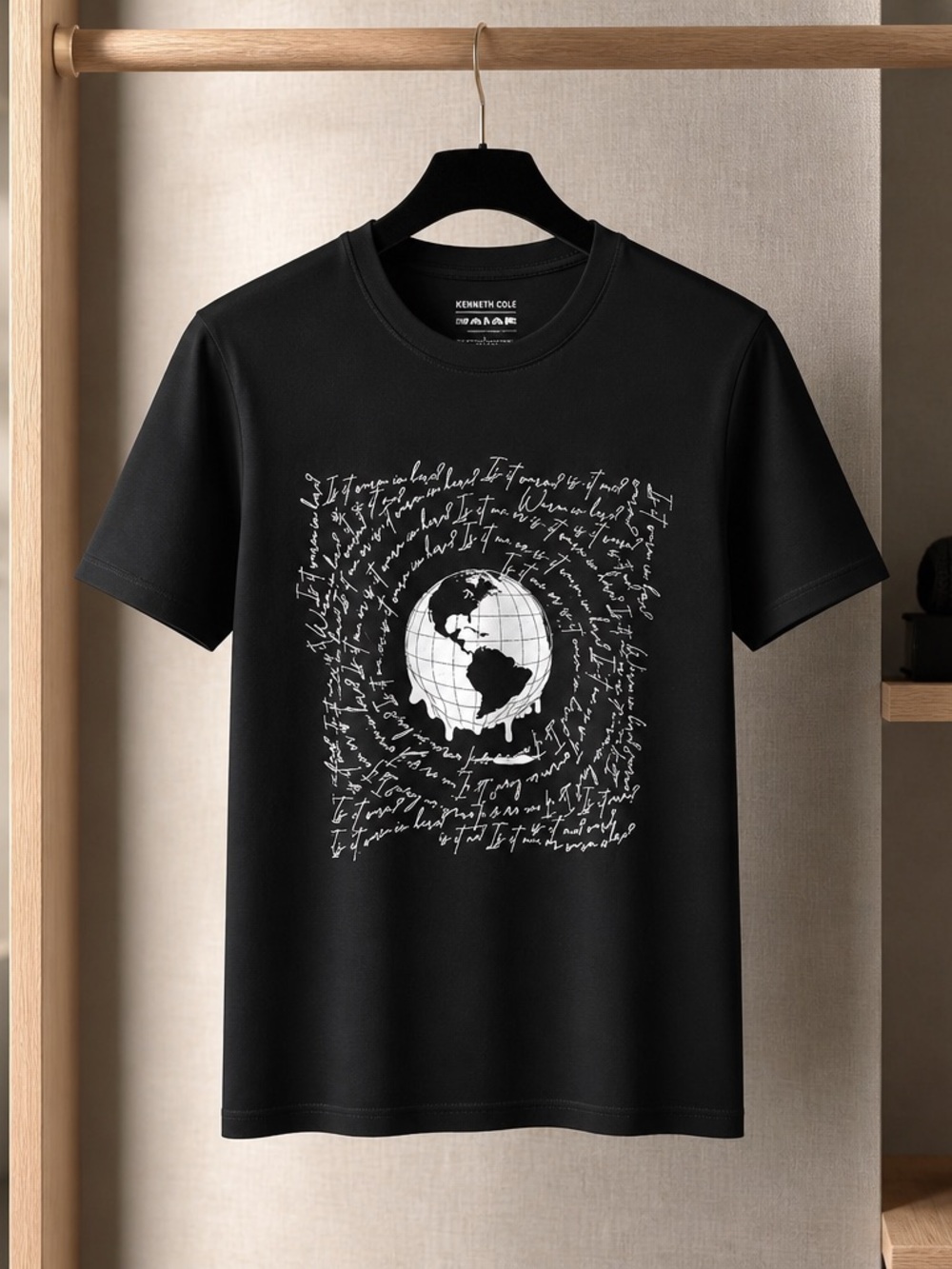 NWOT Kenneth Cole Unisex Black Graphic Voice T-Shirt Melting Globe Warm Yet? - M